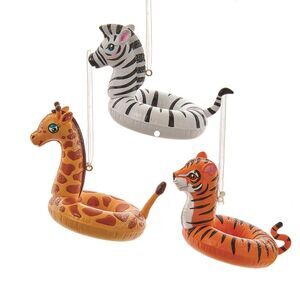 Jungle Animals Zebra Giraffe Tiger Floats Christmas Holiday Ornaments Set of 3